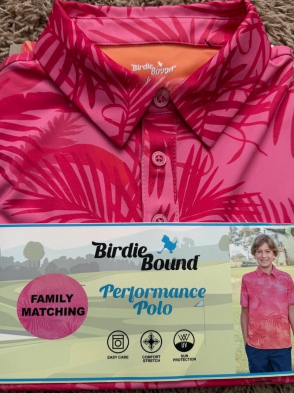 Birdie Bound Boys Performance Printed Golf Polo Shirt Size: 14-16
